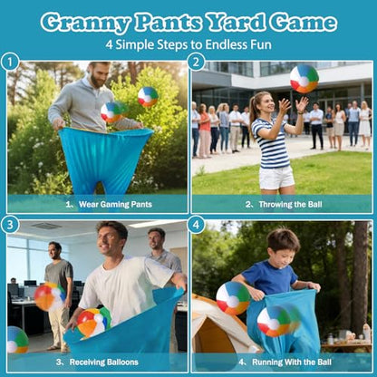 Granny Pants Yard Game Set Giant Outdoor Party Activity for Kids and Adults, Big Pants Ball Catching Set with 4 Balloons and Pump, Funny Lawn Activity, Ring Toss Games (Blue) - color: Blue