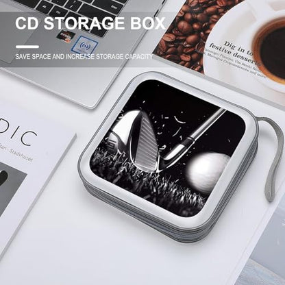 Black And White Golf CD Case 40 Capacity CD Holder Organizer Portable Zipper DVD Collection Storage Bag Compact Cases Storage Binder Plastic Holder Disc Car Home Travel