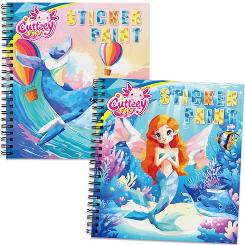 2PCS Paint by Number Sticker Book Travel Activities Essentials for Girls Kids Boys Ages 4-10 Road Trip & Airplane Toys & Long Car Rides, Birthday Present, Preschool Classroom Party Gifts - color: Mermaid,sea Animals