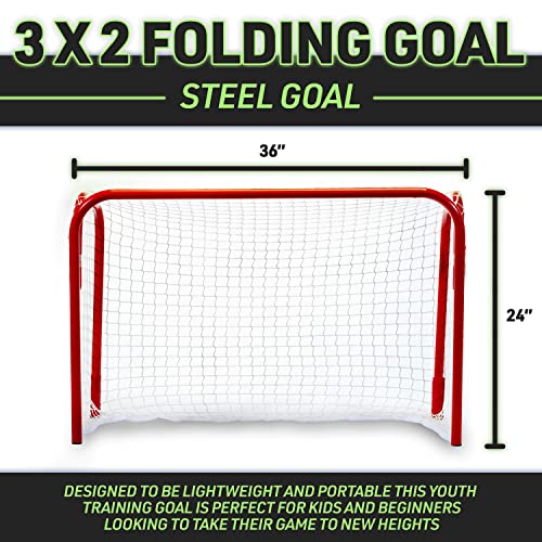 Franklin Sports Kids Mini Street Hockey Goal - Portable Folding Steel Floorball Goal - 36" x 24"
