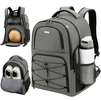 Bowling Ball Backpack with Shoe Compartment, Single Ball Bag for Men & Women, Protective Ball Holder & Ventilated Shoe Storage, Multi-Pocket Bowling Gear Bag for League & Casual Bowlers - color: Charcoal Grey