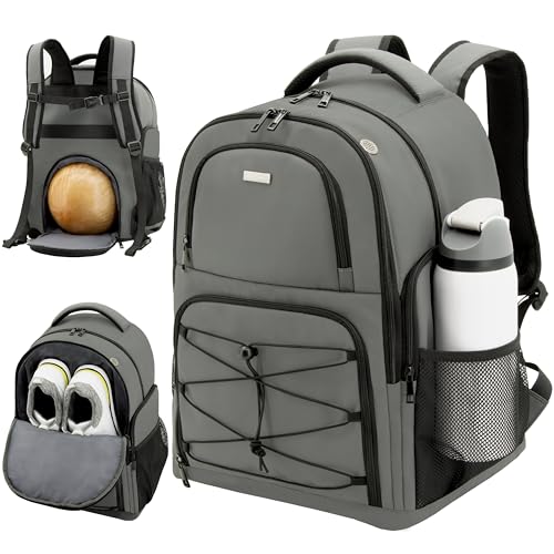 Bowling Ball Backpack with Shoe Compartment, Single Ball Bag for Men & Women, Protective Ball Holder & Ventilated Shoe Storage, Multi-Pocket Bowling Gear Bag for League & Casual Bowlers - color: Charcoal Grey
