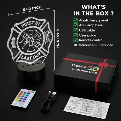 Firefighter Gifts, Fireman Night Light | 16 Colors Changing Dimmable Timer USB Lamp, Fire Fighter Badge Gifts for Men Birthday Fathers Day Graduation Xmas - color: Firefighter