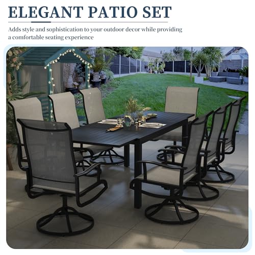 PIZZELLO 11 Pieces Patio Dining Set, 106" Extendable Aluminum Patio Dining Table w/ 10Pcs Textilene Swivel Patio Chairs, All-Weather Outdoor Table and Chairs Sets for Backyard, Garden and Deck - size: 106"Table + 10 Swivel Chairs