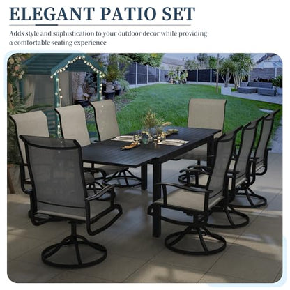 PIZZELLO 11 Pieces Patio Dining Set, 106" Extendable Aluminum Patio Dining Table w/ 10Pcs Textilene Swivel Patio Chairs, All-Weather Outdoor Table and Chairs Sets for Backyard, Garden and Deck - size: 106"Table + 10 Swivel Chairs