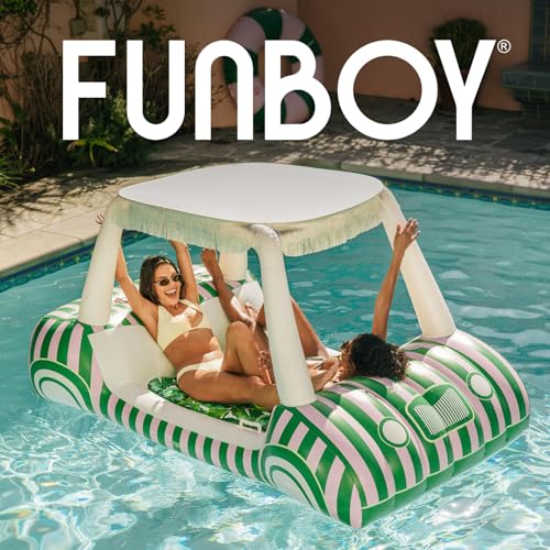 FUNBOY Giant Inflatable Luxury Golf Cart Pool Float, Two Cup Holders, Removable Fringe Shade, Float for Summer Pool Party and Entertainment - color: Palm