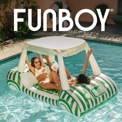FUNBOY Giant Inflatable Luxury Golf Cart Pool Float, Two Cup Holders, Removable Fringe Shade, Float for Summer Pool Party and Entertainment - color: Palm