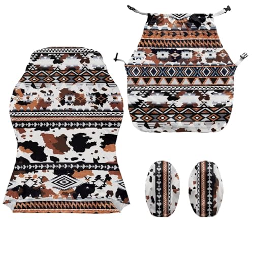 Suobstales Aztec Cow American Tribal Pattern Gaming Chair Cover Washable Gaming Chair Slipcovers with Armrest Covers, Anti-Scratch Universal Fit Ergonomic Office Desk & Racing Computer Gamer Chairs - color: Aztec Cow American Tribal