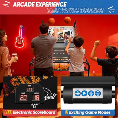 Basketball Arcade Game Shot Creator Indoor Foldable Electronic Double Shootout Sport Game Official Home Dual Shot Basketball 2 Player with 4 Balls (Black Gold) - color: Black Gold