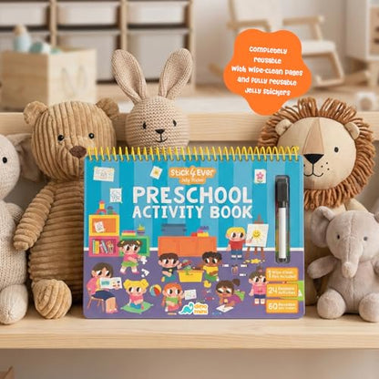 Stick4Ever Preschool Activity Book - Reusable Sticker Book for Toddlers 2-4 Years - Mess-Free Educational Travel Activity for Kids, Boys & Girls - No Mess Travel Toys & Road Trip Essentials