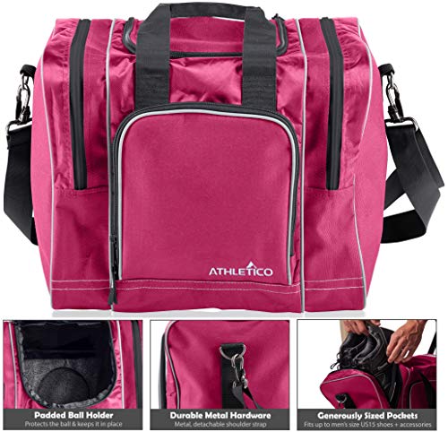 Athletico Bowling Bag for Single Ball - Single Ball Tote Bag With Padded Ball Holder - Fits a Single Pair of Bowling Shoes Up to Mens Size 14 - color: Pink