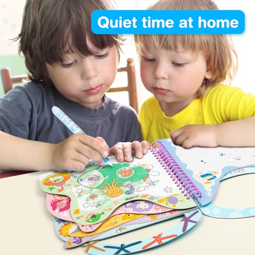 Avenir Reusable Water Coloring Book for Toddlers 3-5 – Mess-Free Paint-with-Water Travel Toy Airplane Activities Road Trip Quiet Book, Water-Reveal Activity Pad, 3-in-1 Creative Set - color: Riding&Flying