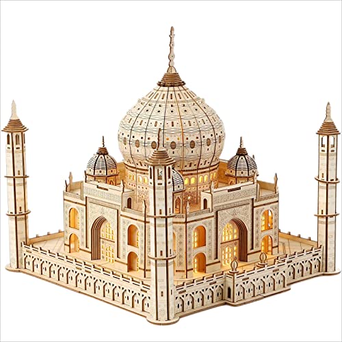 3D Wooden Puzzles Persian Love Palace Kits Includes Light Strip, Brainteaser and Puzzle for Halloween/Birthday,Gifts for Adults and Teens to Build Combination - style: Taj Mahal