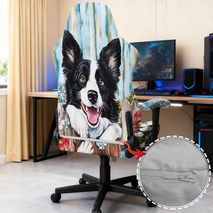 Border Collie Print Gaming Chair Cover with Armrest Covers Anti-Dust Soft Elastic Computer & Gaming Chair Slipcover Universal Fit Office Desk & Racing Computer Gamer Chairs - color: Multi - Border Collie