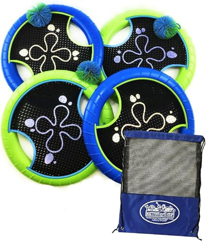 Matty's Toy Stop Deluxe Trampoline Extreme Paddle Ball Set for 4 Players - Includes 4 (12") Trampoline Paddles, 3 Rubber String Balls & Storage Bag