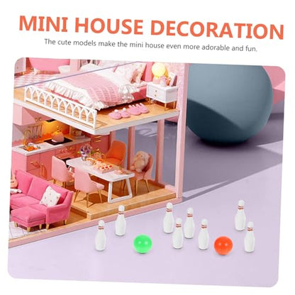 minkissy Miniature Mini Bowling Set for Dollhouse Decor Pins and Balls Tabletop Game Compact Miniature Bowling for Family Entertainment Easy to Store and Operate
