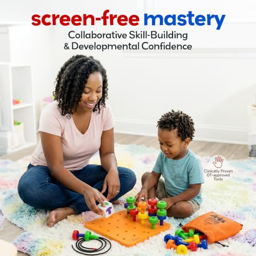 Skoolzy Peg Board Set - Montessori Toys for 2 Year Old - 33 Pc Peg Board for Kids - Occupational Therapy Toys with Pegs, Dice, Lacing String & Storage Bag - Montessori Toys for 2+ Year Old - style: Pegboard Set - 33pcs