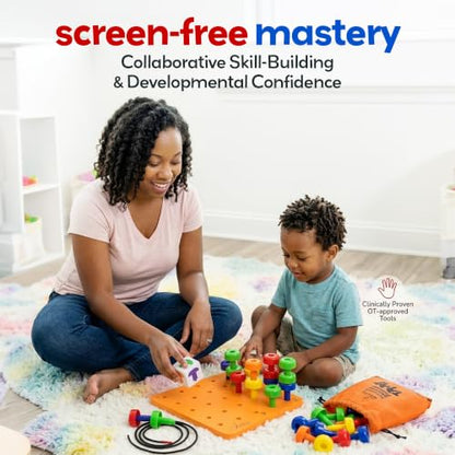 Skoolzy Peg Board Set - Montessori Toys for 2 Year Old - 33 Pc Peg Board for Kids - Occupational Therapy Toys with Pegs, Dice, Lacing String & Storage Bag - Montessori Toys for 2+ Year Old - style: Pegboard Set - 33pcs