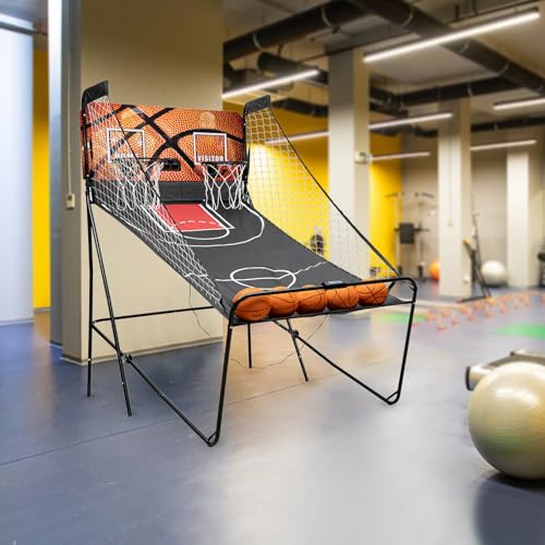 Dual Shot Basketball Arcade 8 Modes Basketball Arcade Game with LED Electronic Scorer and Timer, Arcade Basketball Set with Bsketballs, Inflator Gun for Indoor Outdoor Home Playhouse