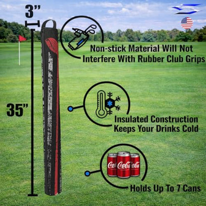 Polar Caddy Insulated Golf Bag Cooler Sleeve – Discreet 7 Can Beverage Chiller Full Length Zipper Adjustable Shoulder Strap Hidden Golf Cooler Bag Fits Most Cart Standard Bags - color: Distressed Golf Flag