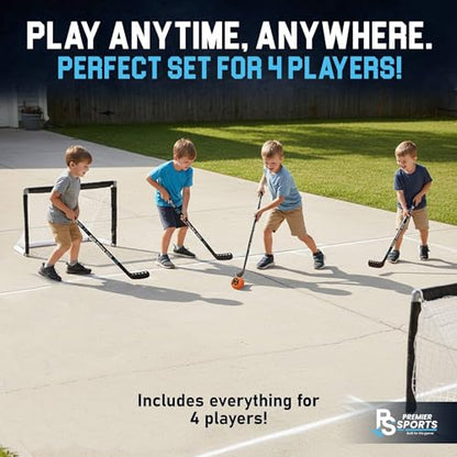 Premier Sports Kids Hockey Set – (4) Sticks, (2) Mini Goals, (1) Foam & (1) Standard Balls – Complete Beginner Set for Ages 3-9