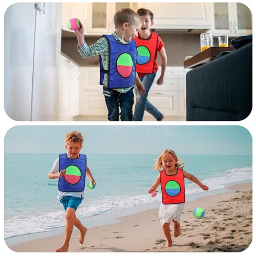 Dodgeball Game for Kids Toss and Catch Ball Set - 2 Catch Vests, 6 Dodgeballs & Drawstring Bag, Outdoor Yard Catching Ball Set Graduation Birthday Party Games
