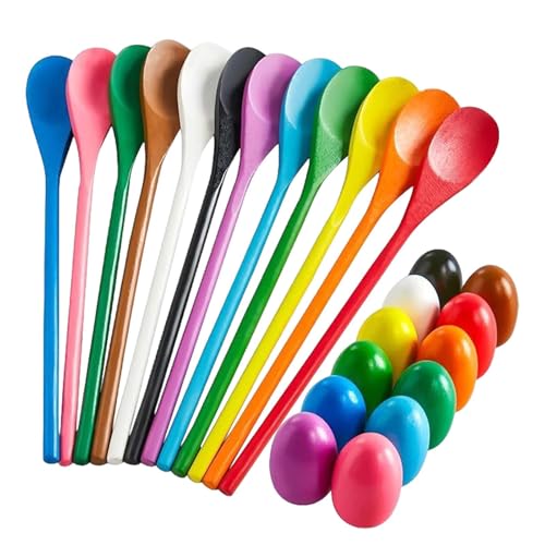 24PCS Egg Spoon Race Game Set, Relay Race Games Wooden Egg Balance Game for Outdoor Lawn Games