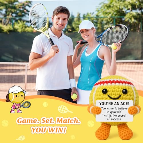 Mini Positive Crochet Tennis Ball Gifts for Women Men - Handmade Crochet Tennis Ball, Motivational Encouragement Christmas White Elephant Gift for Tennis Balls Lover Coworker Friend Coach - style: You're An Ace