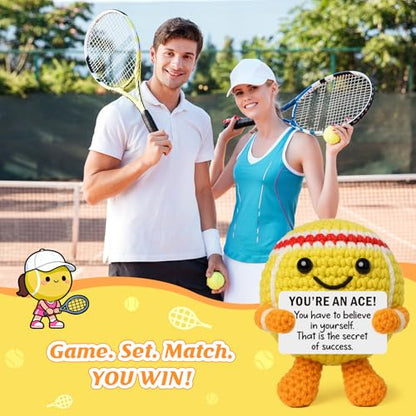 Mini Positive Crochet Tennis Ball Gifts for Women Men - Handmade Crochet Tennis Ball, Motivational Encouragement Christmas White Elephant Gift for Tennis Balls Lover Coworker Friend Coach - style: You're An Ace