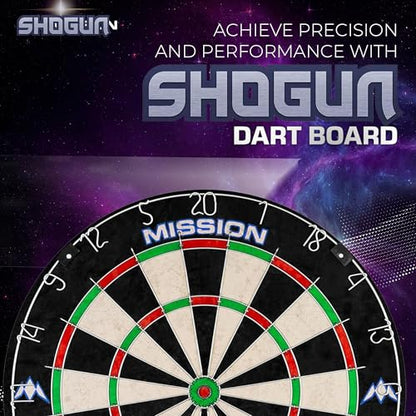Mission Darts | Shogun Set | Endurance Premium Sisal Dartboard with Round Wire Design | Includes 2 Sets of Steel Tip Darts.