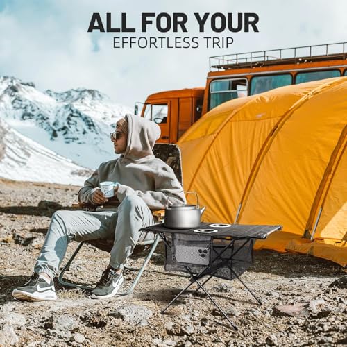 Zune Lotoo Small Beach Tables for Sand Foldable, Portable Camping Table Folding with Cup Holders & Mesh Storage for Camp Tent Side Picnic Tailgate Travel Outdoor Compact Ultralight Backpack Hiking