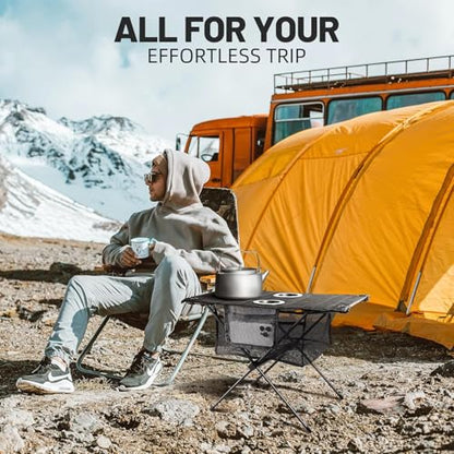 Zune Lotoo Small Beach Tables for Sand Foldable, Portable Camping Table Folding with Cup Holders & Mesh Storage for Camp Tent Side Picnic Tailgate Travel Outdoor Compact Ultralight Backpack Hiking