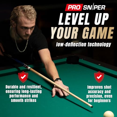 Prosniper Premium Pool Sticks Set of 4 | 58-Inch, 19-Oz Canadian Maple Pool Cue with Low-Deflection Shaft & 4 Extra Chalks | Pro-Grade Billiard Cue for Home & Bar Play - color: Multicolor