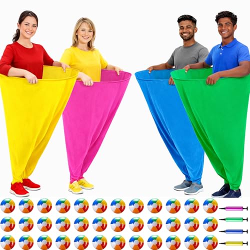 Granny Pants Yard Game – Outdoor Party Game Funny Lawn Game for Adults, Family Reunions & Group Events 4 Giant Pants with 36 Bouncy Balls & 4 Pumps Gift for Kids & Adults - size: Adult Size (80 x 100 cm)