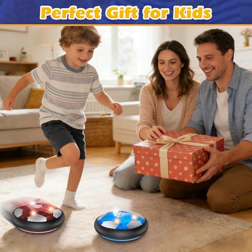 2Pcs LED Hover Soccer Ball Indoor Toys for 3-12 Year Old Boys Girls Christmas Birthday Gifts for 3 4 5 6 7 8 9 10 Years Old Kids Air Floating Soccer Toy Toddler Games Foam Bumper