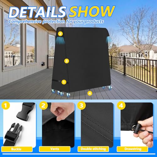 Ping Pong Table Cover,600D Heavy Duty Waterproof Table Tennis Table Protection Covers for Universal 9x5 FT Tables,All Weather,Black,65*27.5*72.8inch (Black, 162*66*162CM) - size: 162*66*162CM