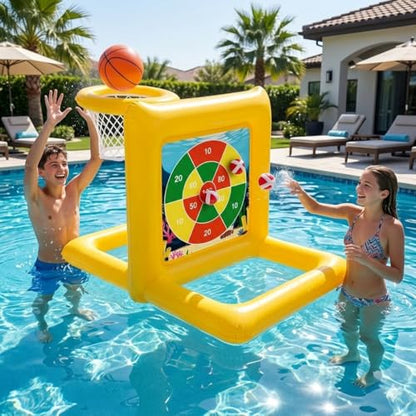 Pool Toys for Kids & Adults, 2-in-1 Pool Basketball and Dart Board Game Set, Family Summer Water Games for Kids Ages 6+ and Adults, Backyard Pool Party Games, Yellow - color: Yellow