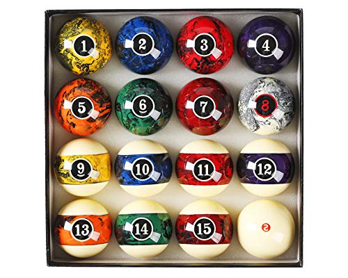 JAPER BEES Billiard Ball/Pool Ball Set Complete 16balls 2-1/4" Regulation Size&Weight Resin Ball - style: MARBLE DARK