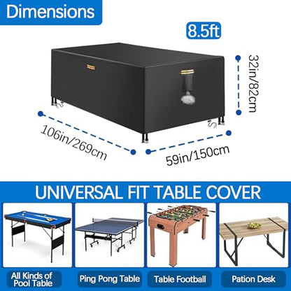 Waterproof Billiard Table Cover 6/6.5/7/7.5/8/8.5/9/10/12ft with Air Vents Handles Pool Table Covers Full Cover 600D Heavy-Duty Protection for Snooker Tables Covers,Black,8.5FT(106"×59"×32") - color: Black, size: 8.5FT(106"×59"×32")
