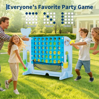 GarveeLife Gaint Connect 4 Jumbo Yard Game for Outdoor, 4-in-1 Jumbo Connect Game Set, with Whale Design, Basketball Hoop, Mini Golf & Ring Toss, for Family Game Kids Adults