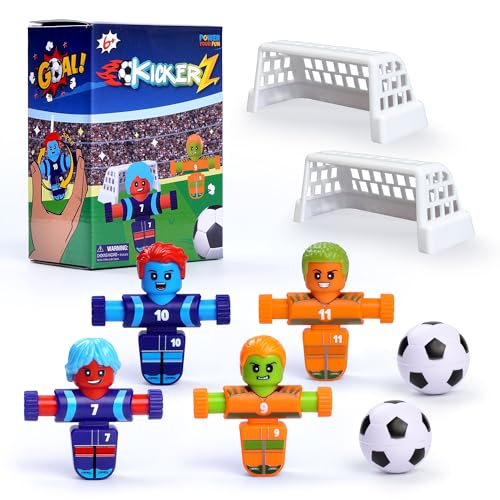 Power Your Fun KickerZ Soccer Fidgets Game Set- 8pc Tabletop Soccer Mini Fidget Toys with 4 Players, 2 Goals, 2 Balls, Foosball Spinner Fidget for Kids Teens Adults Sensory Toy Multiplayer Travel Game