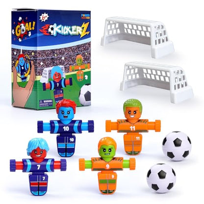 Power Your Fun KickerZ Soccer Fidgets Game Set- 8pc Tabletop Soccer Mini Fidget Toys with 4 Players, 2 Goals, 2 Balls, Foosball Spinner Fidget for Kids Teens Adults Sensory Toy Multiplayer Travel Game