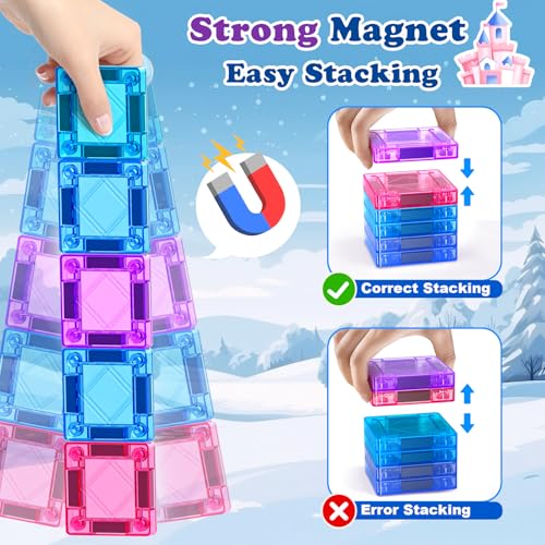 Mini Magnetic Tiles Travel Set 40PCS with Iron Box Princess Castle Pretend Girl Play Toys Age 3 4-5 6-8, Educational Portable Magnet Building Tiles Christmas Birthday Gifts for Toddlers Boys & Girls