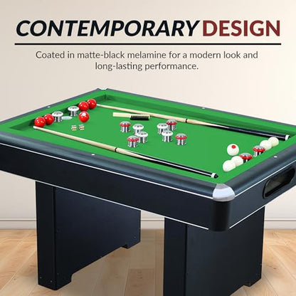 Hathaway Renegade 54-in Bumper Pool Table for Game Room – Genuine Slate Play Bed & Carpeted Ball Return System – Includes Cues, Balls, Brush & Chalk – Green Felt with Black Finish