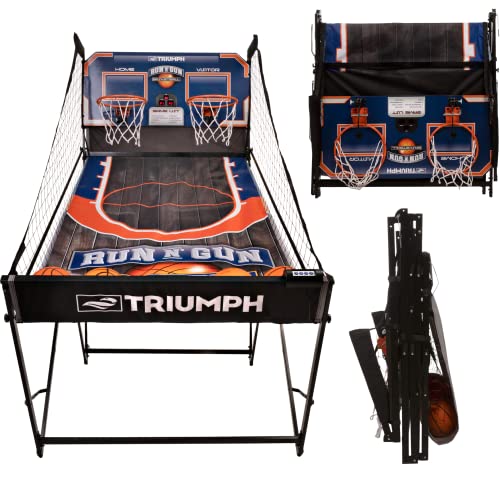 Triumph Sports Run n Gun Arcade Basketball Shootout Game Fully and Semi Assembled Out of The Box Fold Out and Play! Folds 100% Flat for Complete Storage Fully Portable, Play Inside or Outside - color: Fully Assembled