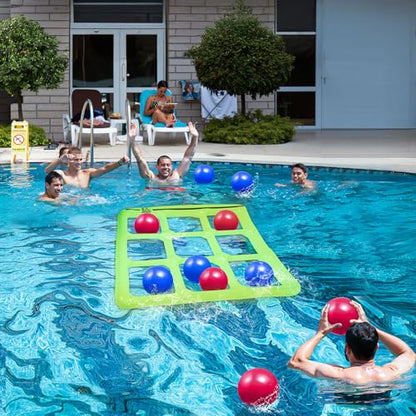 TicTac Shot Pool Toys Games Set- Tic Tac Toe Inflatable Pool Toy with 10 Balls - for Adults Teens Kids 2-10 Players - color: Green