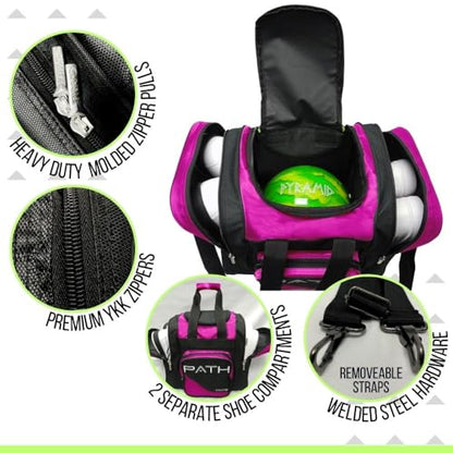 Pyramid Path Pro Deluxe Single Bowling Ball Tote - Holds One Ball, One Pair Shoes Up to Mens 15 - color: Hot Pink