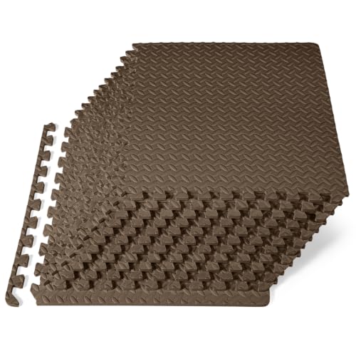 ProsourceFit Exercise Puzzle Mat 1/2-inch, EVA Interlocking Foam Floor Tiles for Home Gym, Workout Equipment, Kids Play Areas, Brown, 48 Sq Ft - 12 Tiles - color: Brown, size: 12 Pack (48 SQ FT)