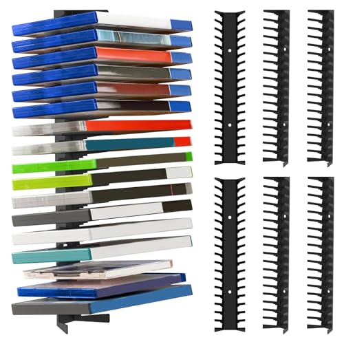 6 Pack Video Game Storage Wall Mount Game Case Holder, Heavy Duty Metal Wall-Mounted Media Storage Shelves for PS, Xbox, DVD, Switch Game Organizer, Holds up to 108 Disc Boxes