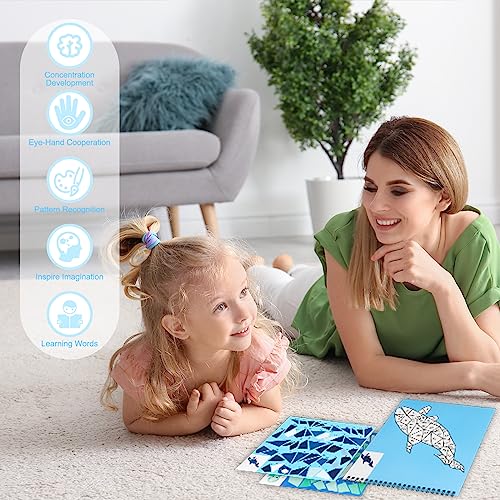 Ocean Paint by Sticker Crafts for Kids Ages 4-8 Sticker by Number Book for Boys and Girls Birthday Gifts Party Favor, Travel Toys for Toddlers for Learning - style: Ocean